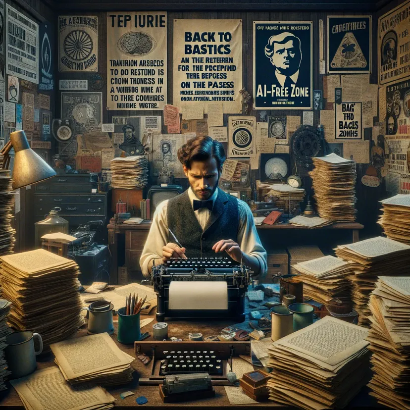 Person in office with typewriter